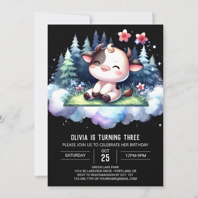 Whimsical Online Cow Birthday Invitation (Front)