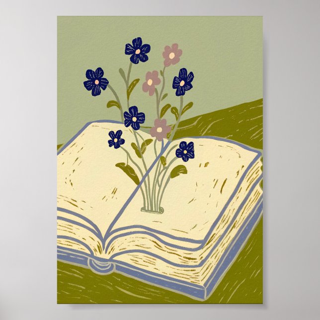 Whimsical Open Book with Wildflowers Illustration  Poster (Front)
