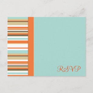 Whimsical orange and blue stripe RSVP Invitation Postcard