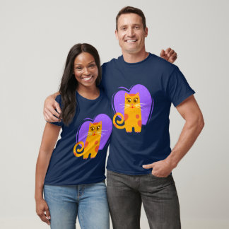 Whimsical Orange Cat with Purple Heart Swirls T-Shirt