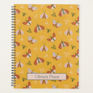 Whimsical Orange Ecru Moths Personalized Planner