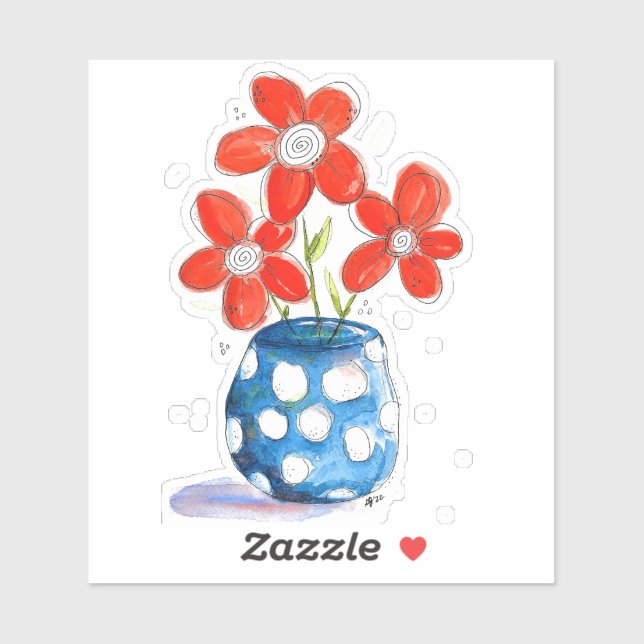 Whimsical Orange Flowers in Blue Vase (Sheet)