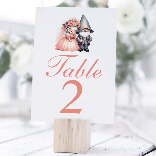 Whimsical Orange & Grey Gnome Wedding Table Number (Creator Uploaded)