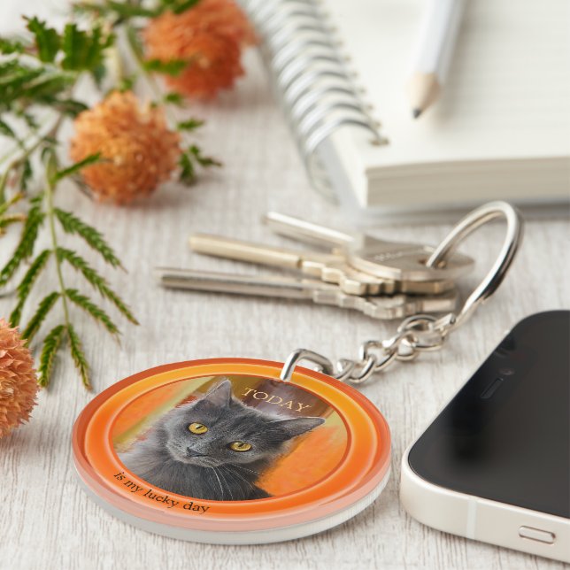 Whimsical Orange Photo Cat Keychain (Front Right)
