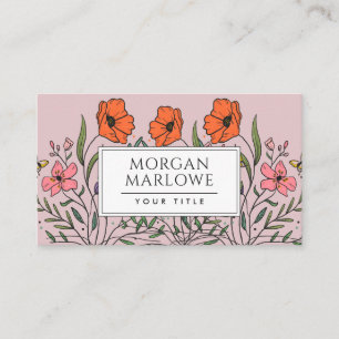 Whimsical Orange Pink Floral Bouquet Dusty Pink Business Card