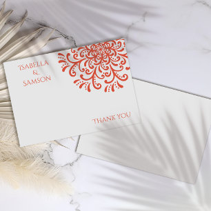 Whimsical Orange Red Flourish Thank you card