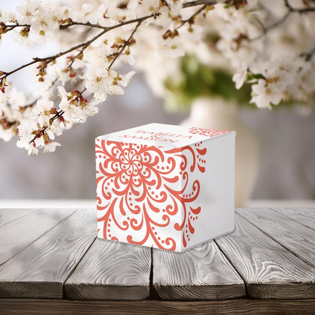 Whimsical Orange Red Flourish Wedding Favor Box (Creator Uploaded)