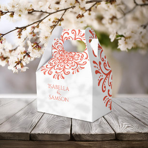 Whimsical Orange Red Flourish Wedding Favor Box