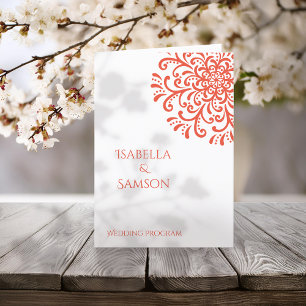 Whimsical Orange Red Flourish Wedding Program