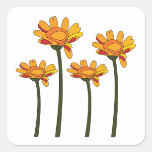 Whimsical Orange Red Flower Floral Square Sticker