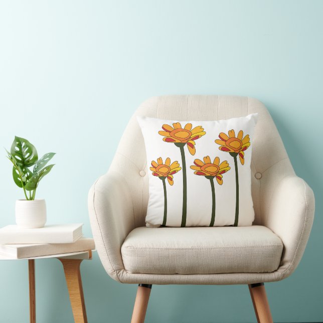 Whimsical Orange Red Flower Floral Throw Pillow (Chair)