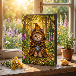 Whimsical Orange Tabby Cat Litha Summer Solstice Card