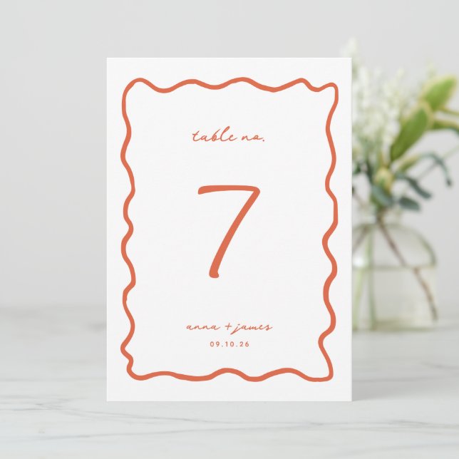 Whimsical Orange Wedding Table Number Card (Standing Front)