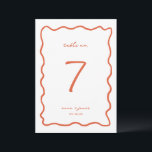 Whimsical Orange Wedding Table Number Card<br><div class="desc">Whimsical Orange Wavy Line Frame,  wedding table number card. Please note that table number cards must be numbered and added to your cart individually. Frame colour and fonts can be changed by selecting the "edit using design tool" feature.</div>