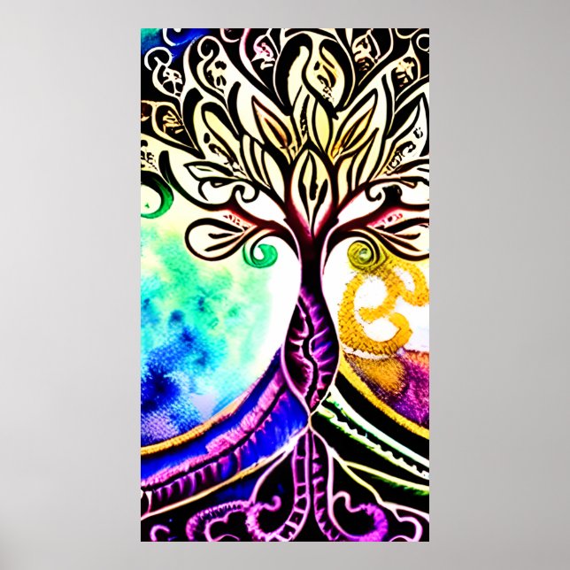 Whimsical Ornate Colourful Tree of Life Poster (Front)