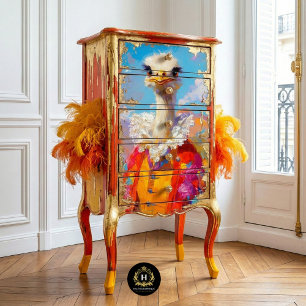 Whimsical Ostrich Furniture Decoupage Tissue Paper