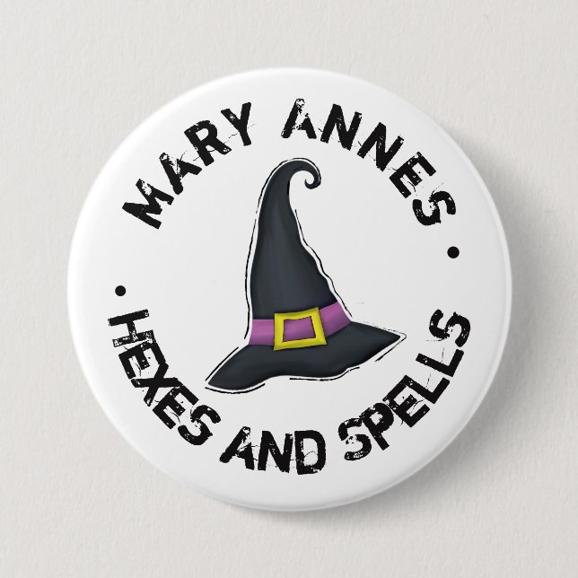 Whimsical Outlined Halloween Witch Hat 3 Inch Round Button (Front)