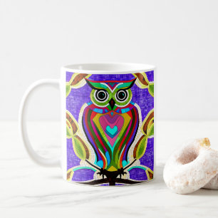 Whimsical Owl AI Art with Colourful Feathers Coffee Mug