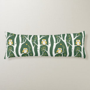 Whimsical Owl and Birch Tree Pattern Body Pillow