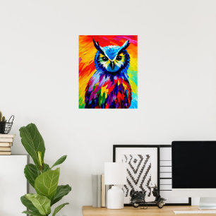 Whimsical Owl Art Poster - Colourful Watercolors