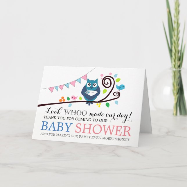 Whimsical Owl Baby Shower Thank You Card (Front)