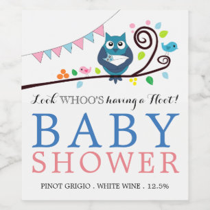 Whimsical Owl Baby Shower Wine Label