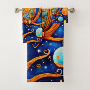 Whimsical Owl Celestials: Stars, Moon, Planets Bath Towel Set
