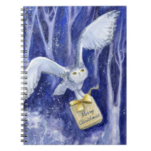 Whimsical Owl Christmas blue-violet watercolor Notebook
