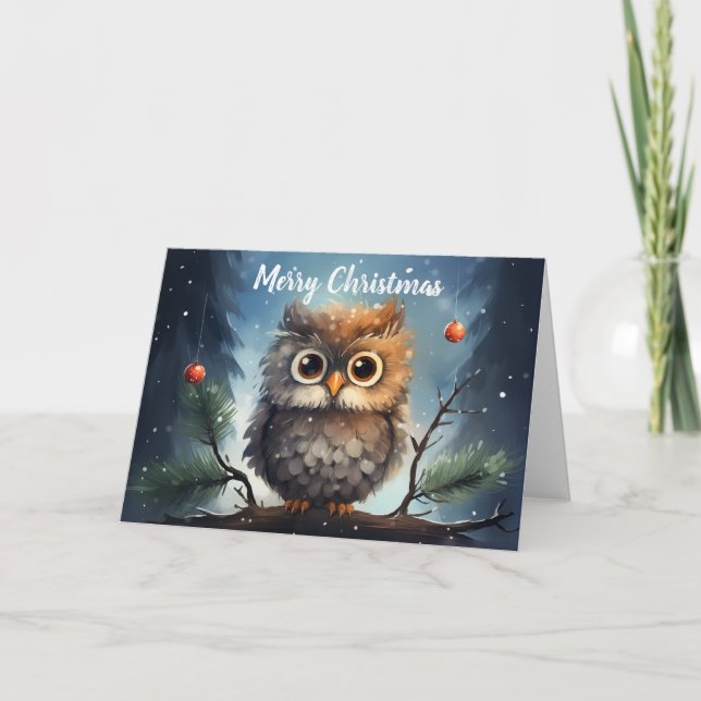 Whimsical Owl Christmas Card  (Front)