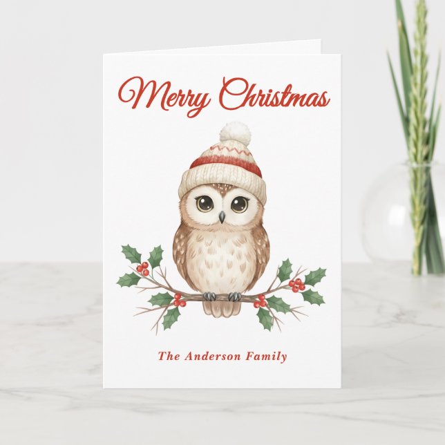Whimsical Owl Christmas Holiday Card (Front)