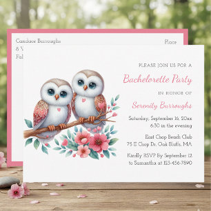 Whimsical Owl Couple Woodland Bachelorette Party Invitation Postcard