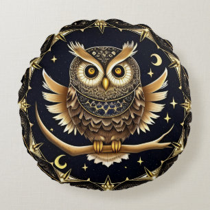 Whimsical Owl Cute Fantasy Starry Home Decor Round Pillow