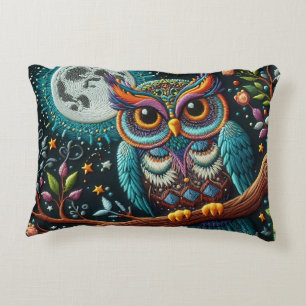 Whimsical Owl Faux Embroidery Accent Pillow