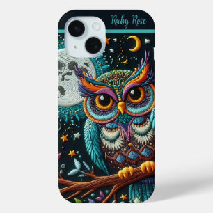 Whimsical Owl Faux Embroidery iPhone 15 Case