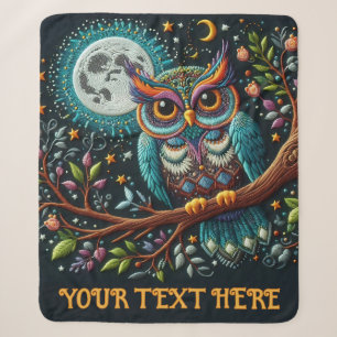 Whimsical Owl Faux Embroidery Sherpa Blanket