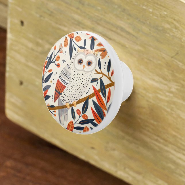 Whimsical Owl Illustration Fall Colours Ceramic Knob (Creator Uploaded)