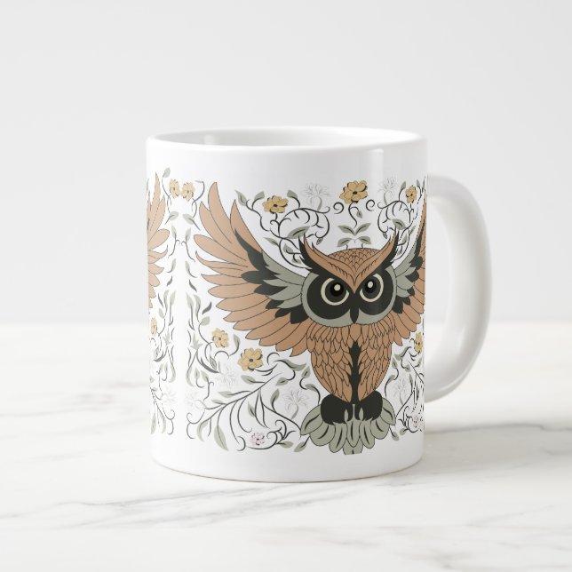 Whimsical Owl  Large Coffee Mug (Front Right)