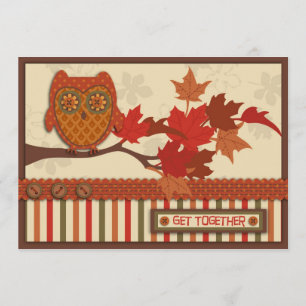 Whimsical Owl on Branch Thanksgiving Invitation