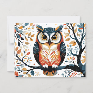 Whimsical Owl on the Tree Branch  Postcard