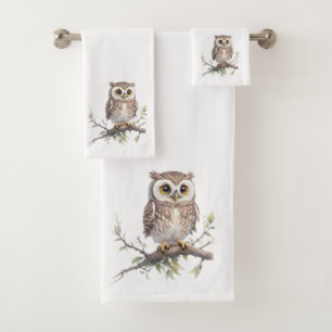 Whimsical Owl Perched in a Tree Bath Towel Set