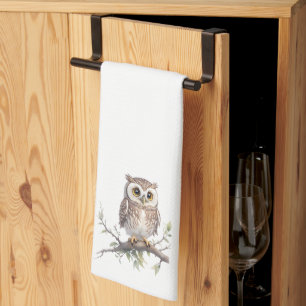 Whimsical Owl Perched in a Tree Kitchen Towel
