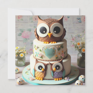 WHIMSICAL OWL THEMED BIRTHDAY CAKE  INVITATION