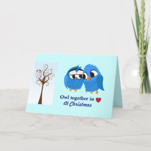 Whimsical owl together holiday card