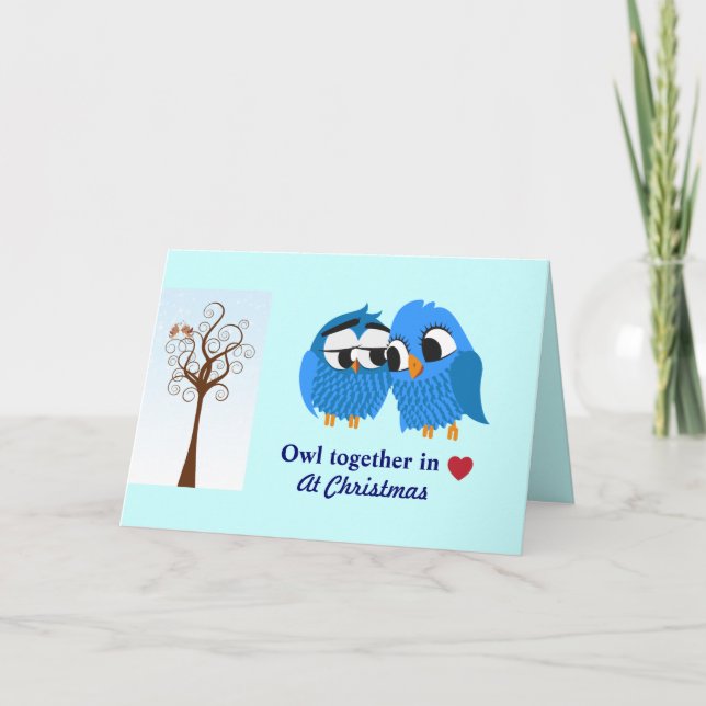 Whimsical owl together holiday card (Front)