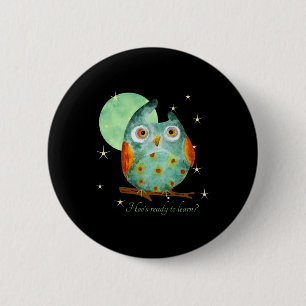 Whimsical Owl Watercolor Style Name School On Back 2 Inch Round Button
