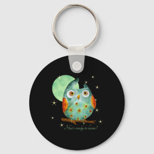 Whimsical Owl Watercolor Style Name School On Back Keychain