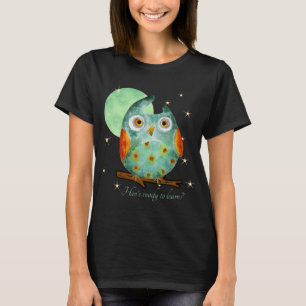 Whimsical Owl Watercolor Style Name School On Back T-Shirt