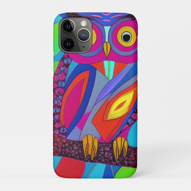 Whimsical Owl with Colourful Feathers Case-Mate iPhone Case (Back)