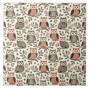 Whimsical Owls in Branches - Cozy Pattern - Illust Tile