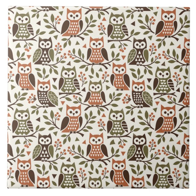 Whimsical Owls in Branches - Cozy Pattern - Illust Tile (Front)